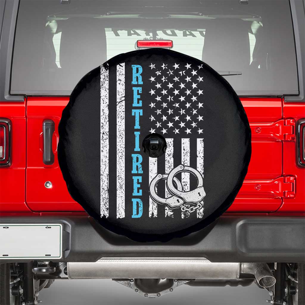 Funny Retired Police Officer Spare Tire Cover Patriotic Flag With Handcuffs TS12 Black Print Your Wear