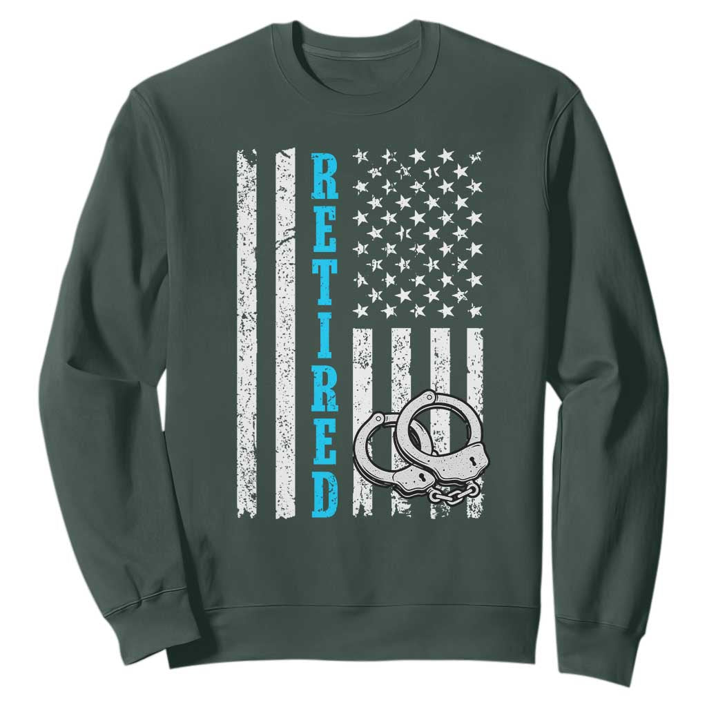Funny Retired Police Officer Sweatshirt Patriotic Flag With Handcuffs TS12 Dark Forest Green Print Your Wear