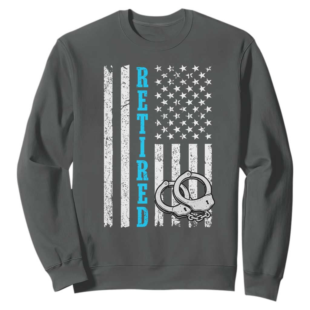 Funny Retired Police Officer Sweatshirt Patriotic Flag With Handcuffs TS12 Dark Heather Print Your Wear