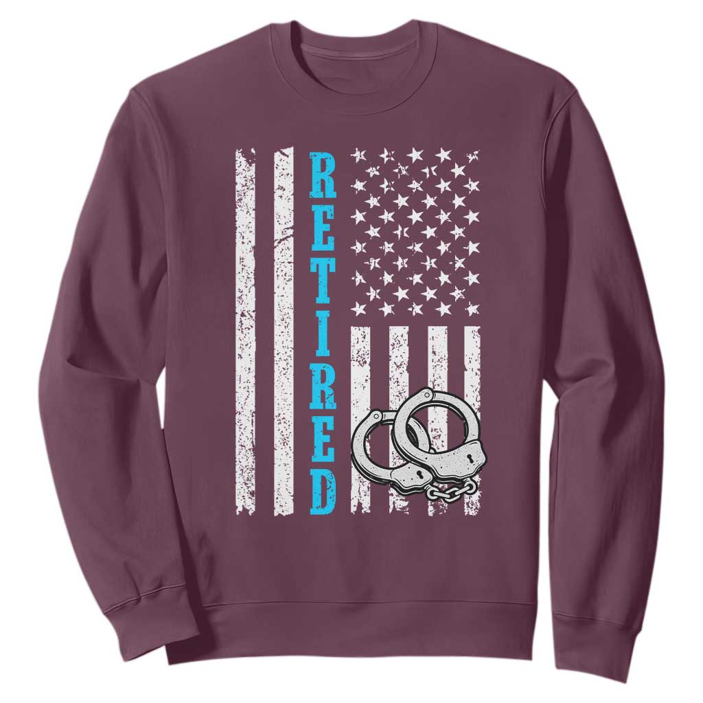 Funny Retired Police Officer Sweatshirt Patriotic Flag With Handcuffs TS12 Maroon Print Your Wear