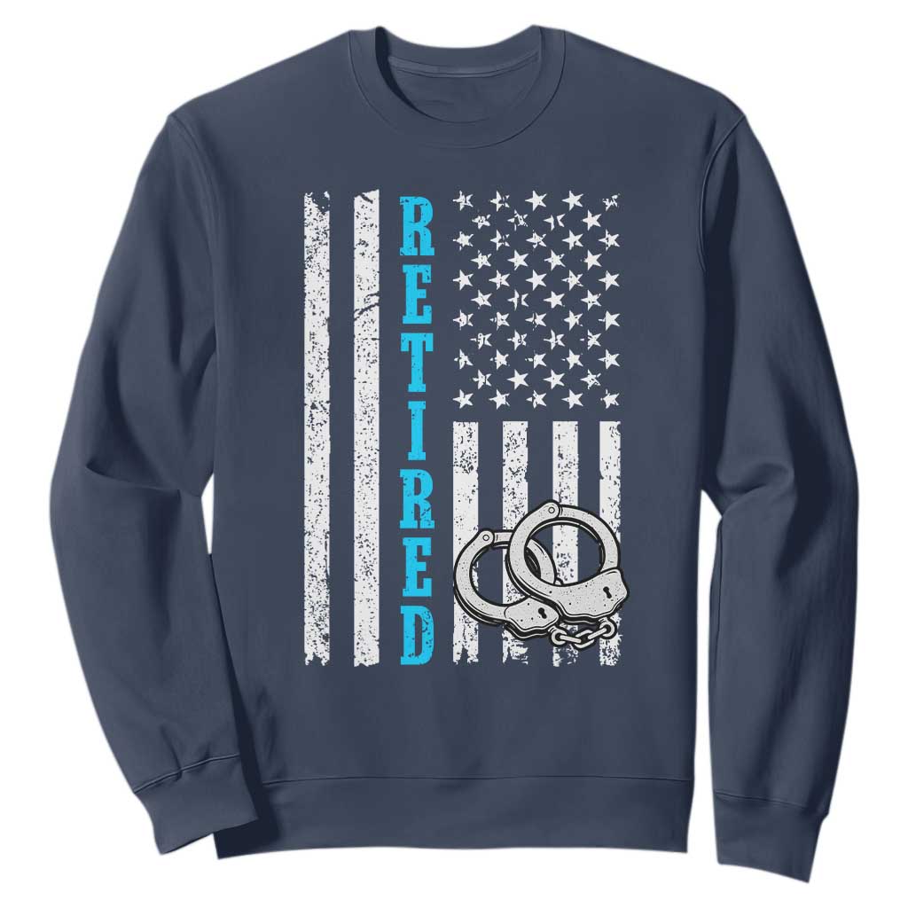 Funny Retired Police Officer Sweatshirt Patriotic Flag With Handcuffs TS12 Navy Print Your Wear