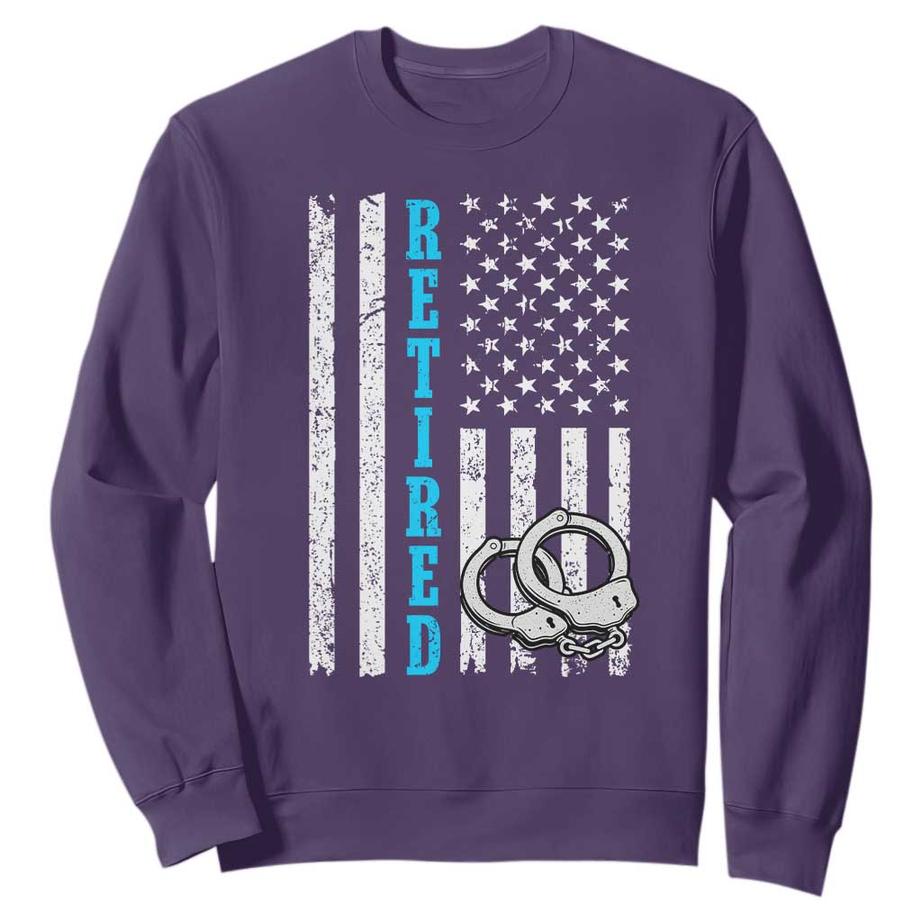 Funny Retired Police Officer Sweatshirt Patriotic Flag With Handcuffs TS12 Purple Print Your Wear