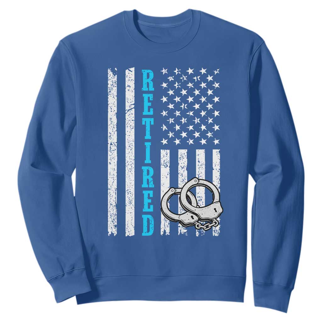 Funny Retired Police Officer Sweatshirt Patriotic Flag With Handcuffs TS12 Royal Blue Print Your Wear