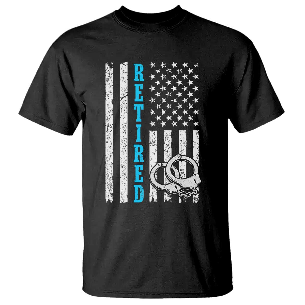 Funny Retired Police Officer T Shirt Patriotic Flag With Handcuffs TS12 Black Print Your Wear
