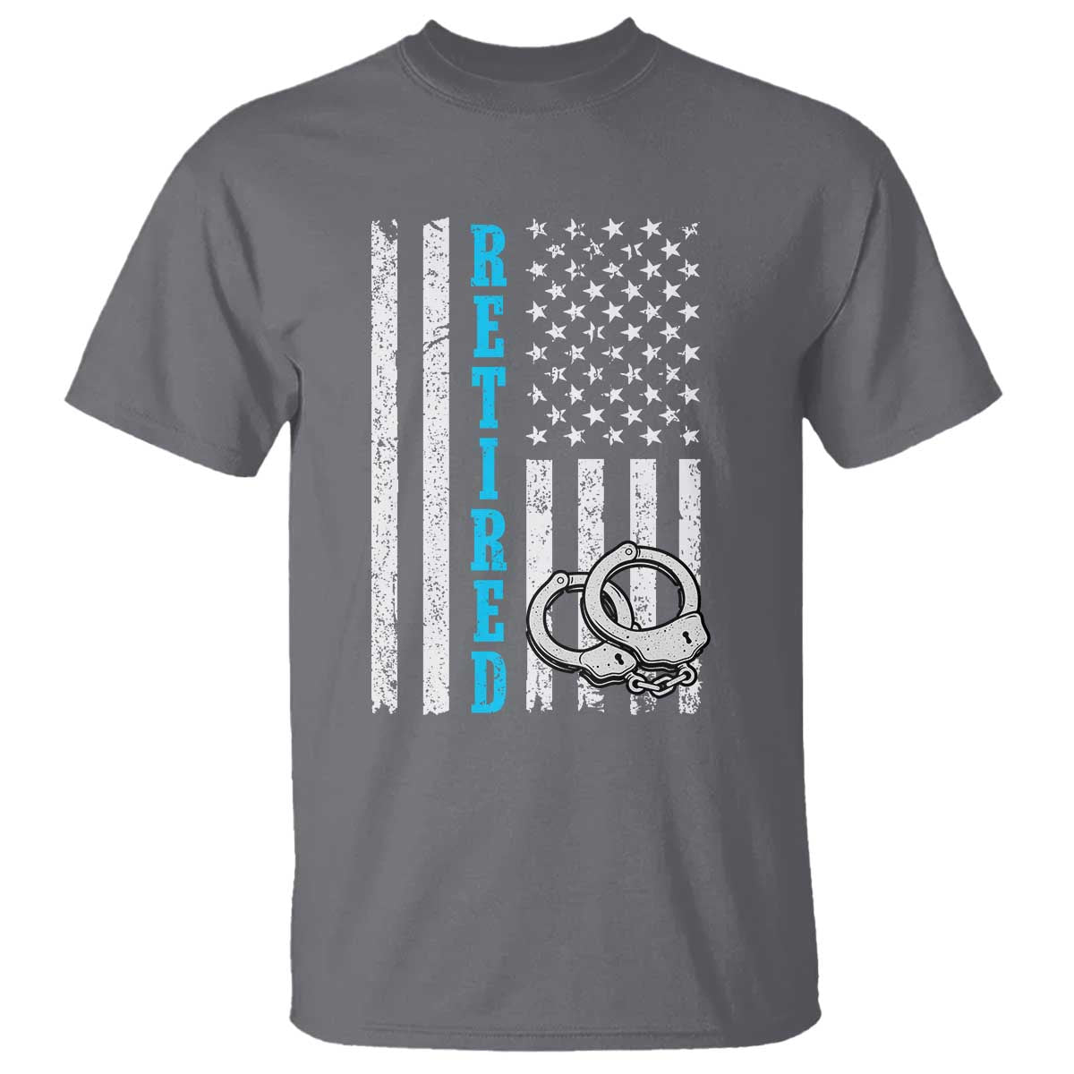 Funny Retired Police Officer T Shirt Patriotic Flag With Handcuffs TS12 Charcoal Print Your Wear