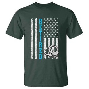 Funny Retired Police Officer T Shirt Patriotic Flag With Handcuffs TS12 Dark Forest Green Print Your Wear