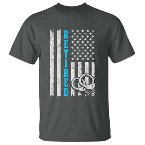Funny Retired Police Officer T Shirt Patriotic Flag With Handcuffs TS12 Dark Heather Print Your Wear