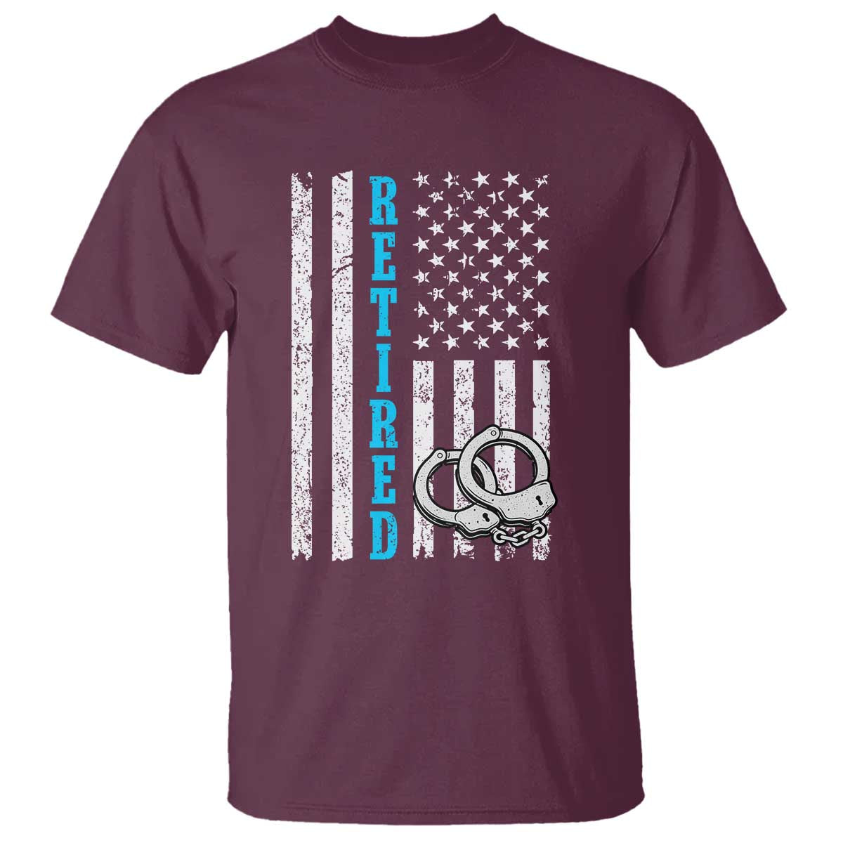 Funny Retired Police Officer T Shirt Patriotic Flag With Handcuffs TS12 Maroon Print Your Wear