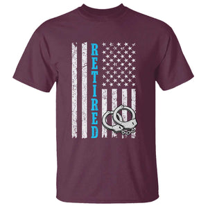 Funny Retired Police Officer T Shirt Patriotic Flag With Handcuffs TS12 Maroon Print Your Wear