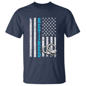 Funny Retired Police Officer T Shirt Patriotic Flag With Handcuffs TS12 Navy Print Your Wear
