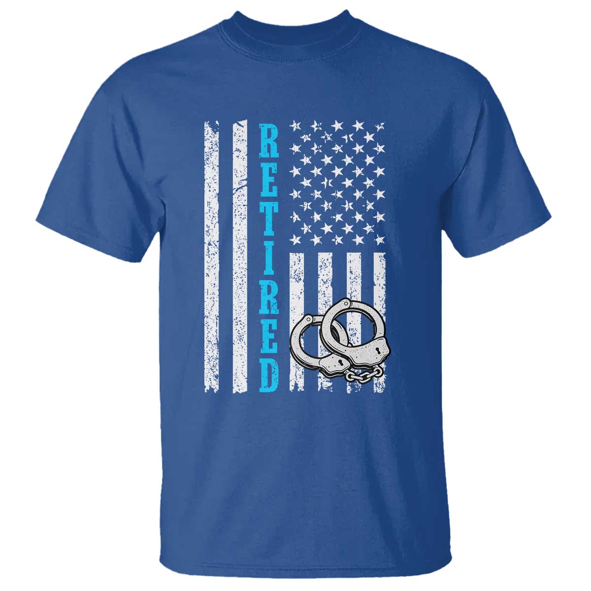 Funny Retired Police Officer T Shirt Patriotic Flag With Handcuffs TS12 Royal Blue Print Your Wear