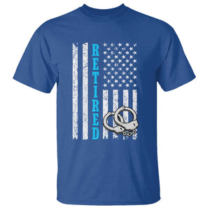 Funny Retired Police Officer T Shirt Patriotic Flag With Handcuffs TS12 Royal Blue Print Your Wear