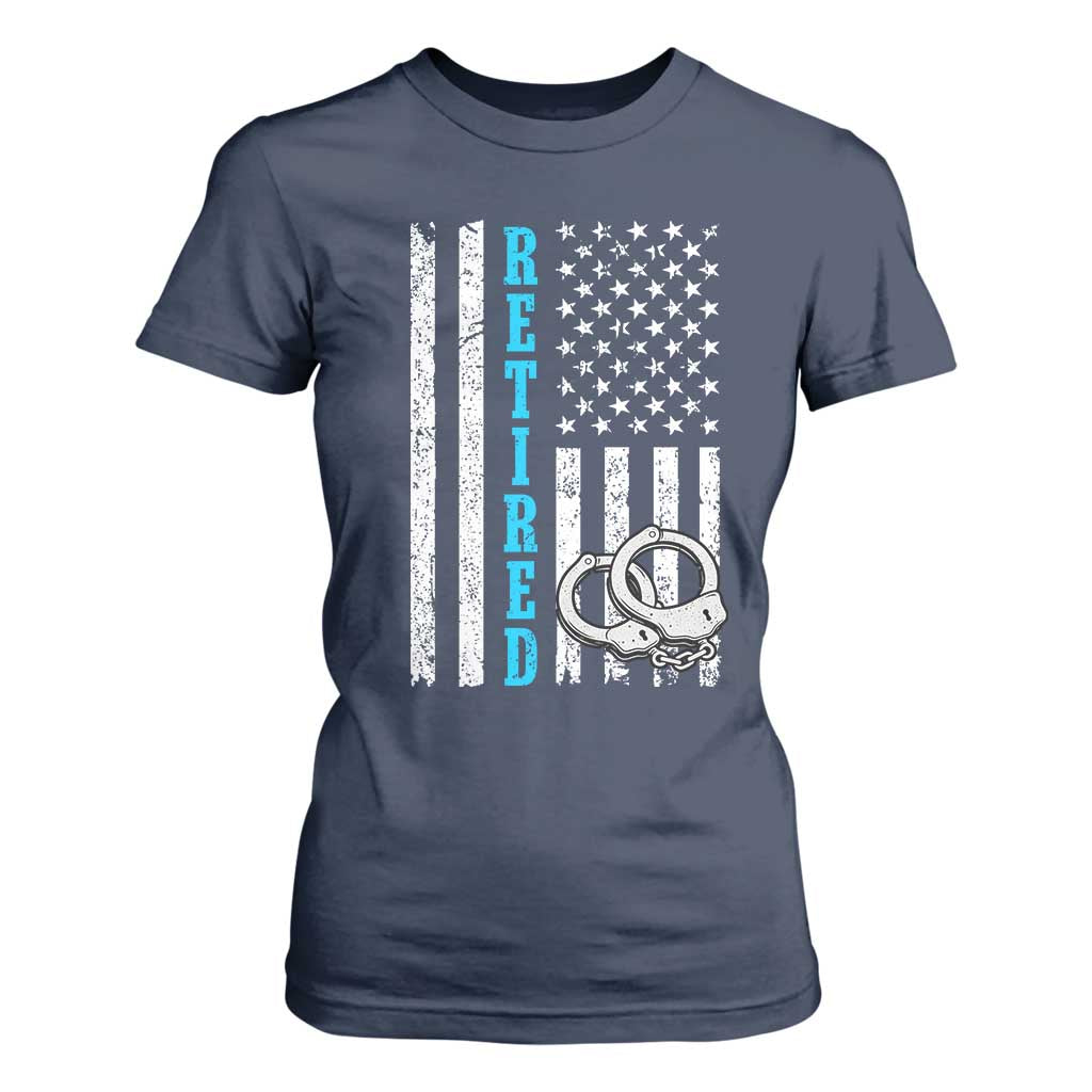 Funny Retired Police Officer T Shirt For Women Patriotic Flag With Handcuffs TS12 Navy Print Your Wear