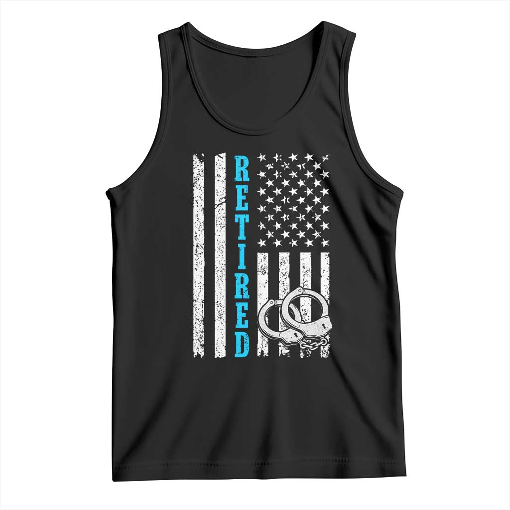 Funny Retired Police Officer Tank Top Patriotic Flag With Handcuffs TS12 Black Print Your Wear