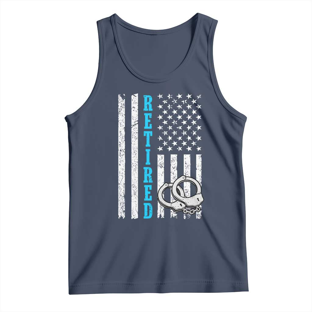 Funny Retired Police Officer Tank Top Patriotic Flag With Handcuffs TS12 Navy Print Your Wear