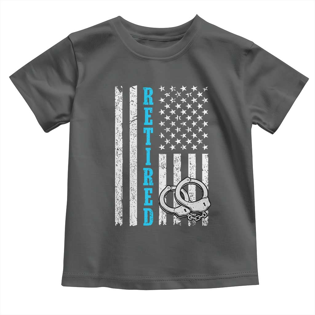 Funny Retired Police Officer Toddler T Shirt Patriotic Flag With Handcuffs TS12 Dark Heather Print Your Wear