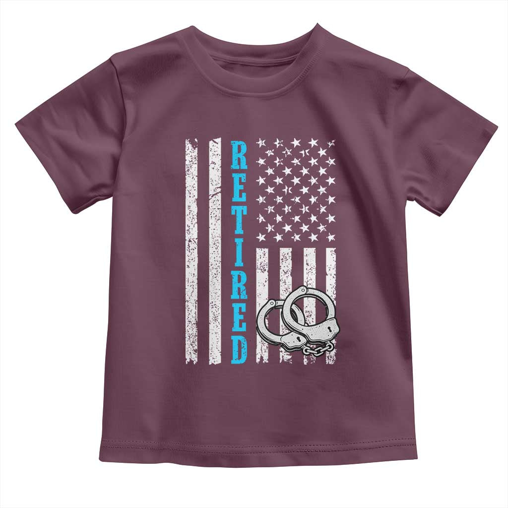 Funny Retired Police Officer Toddler T Shirt Patriotic Flag With Handcuffs TS12 Maroon Print Your Wear
