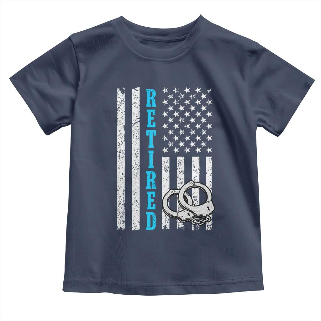 Funny Retired Police Officer Toddler T Shirt Patriotic Flag With Handcuffs TS12 Navy Print Your Wear