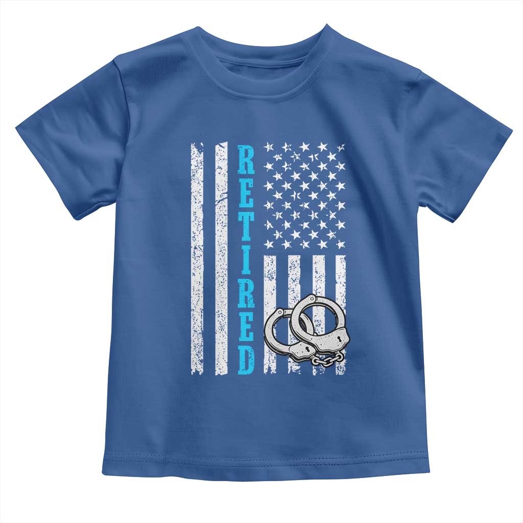 Funny Retired Police Officer Toddler T Shirt Patriotic Flag With Handcuffs TS12 Royal Blue Print Your Wear
