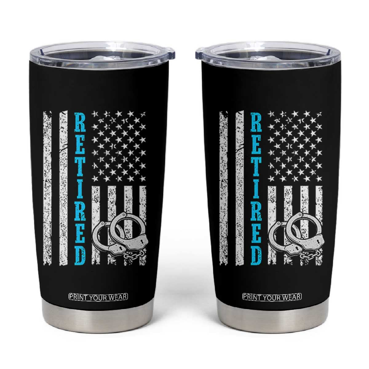 Funny Retired Police Officer Tumbler Cup Patriotic Flag With Handcuffs TS12 Black Print Your Wear