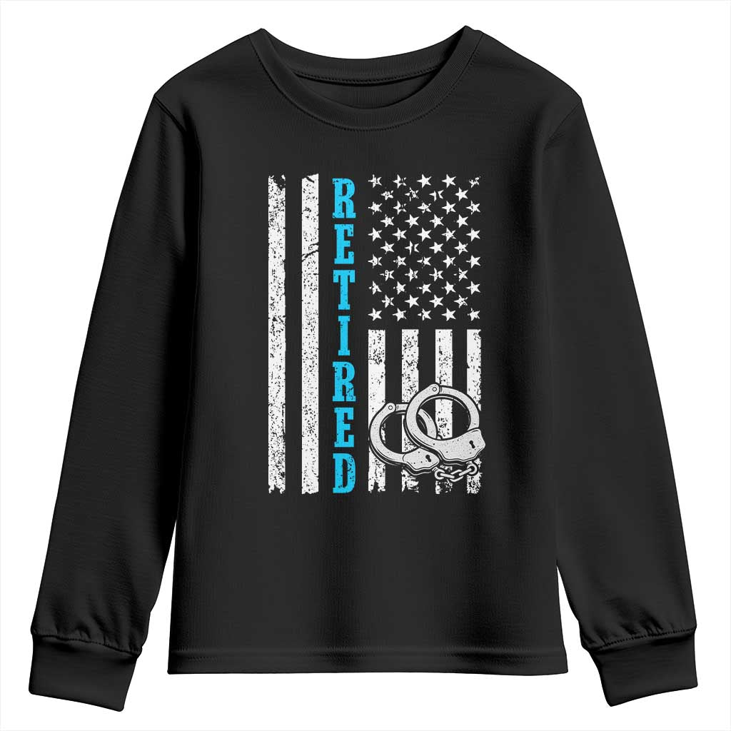 Funny Retired Police Officer Youth Sweatshirt Patriotic Flag With Handcuffs TS12 Black Print Your Wear