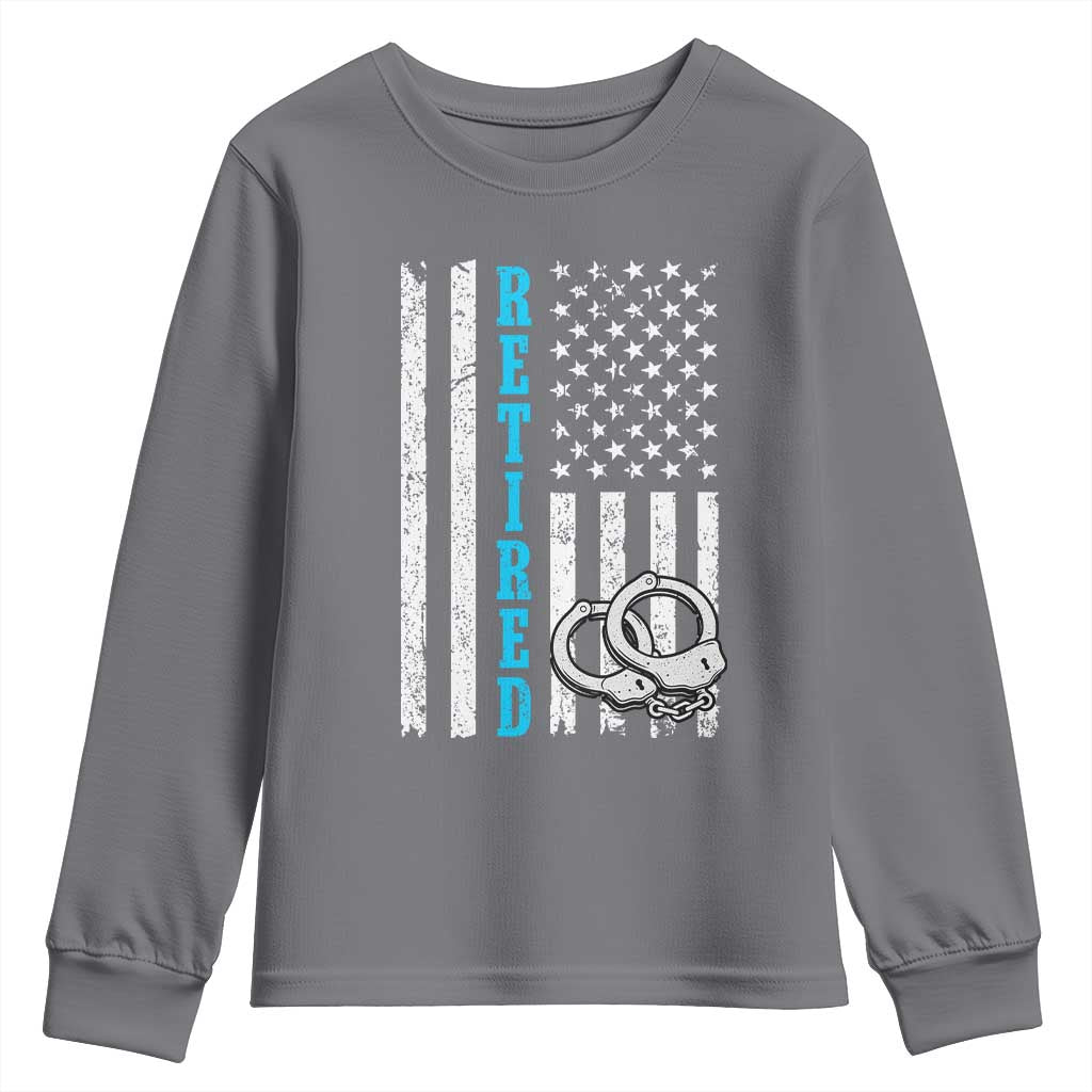 Funny Retired Police Officer Youth Sweatshirt Patriotic Flag With Handcuffs TS12 Charcoal Print Your Wear