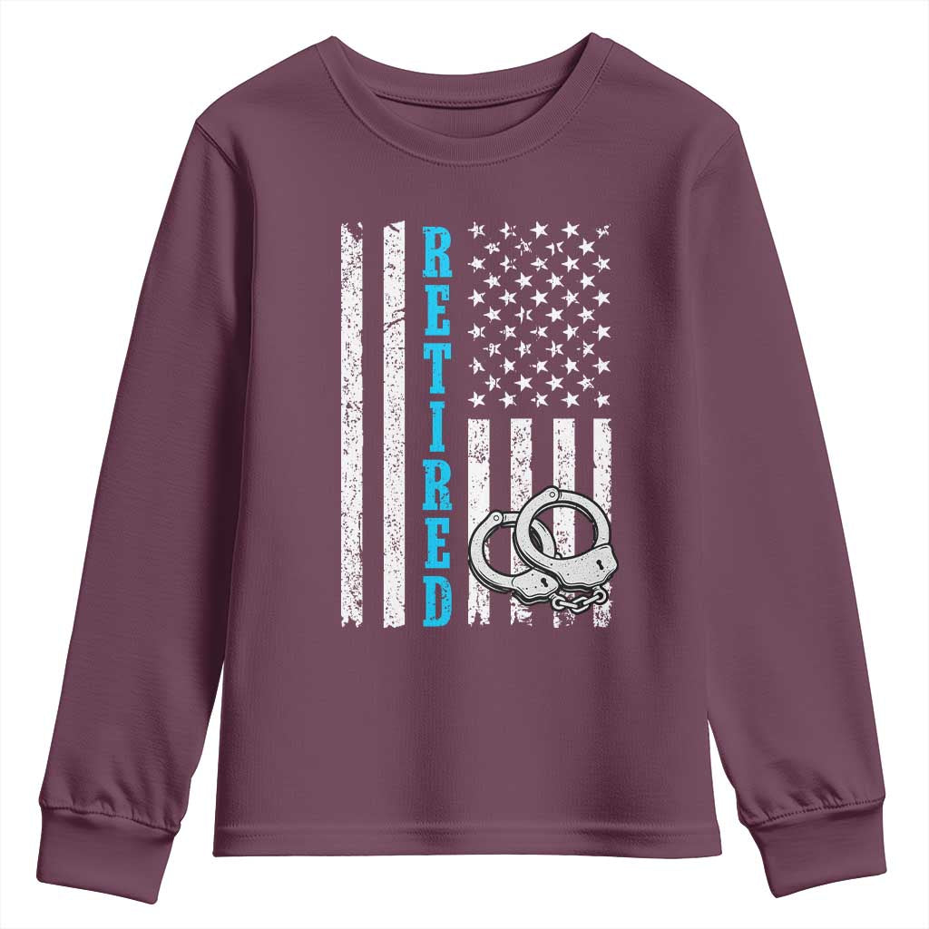 Funny Retired Police Officer Youth Sweatshirt Patriotic Flag With Handcuffs TS12 Maroon Print Your Wear