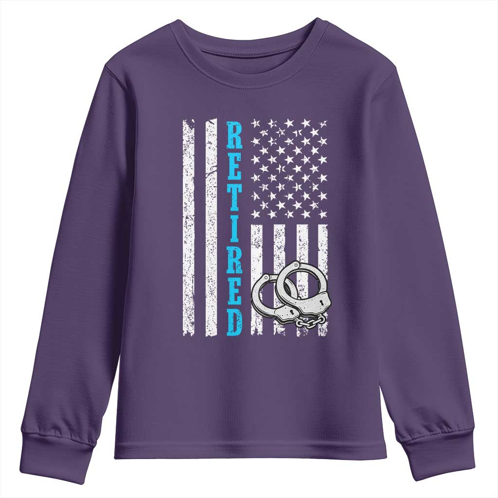 Funny Retired Police Officer Youth Sweatshirt Patriotic Flag With Handcuffs TS12 Purple Print Your Wear