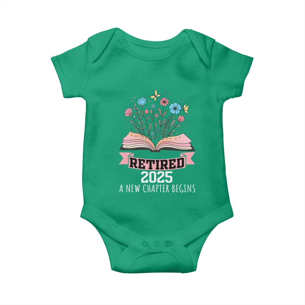 Women Retirement Life Baby Onesie Retired 2025 A New Chapter Begins Floral Book TS12 Irish Green Print Your Wear