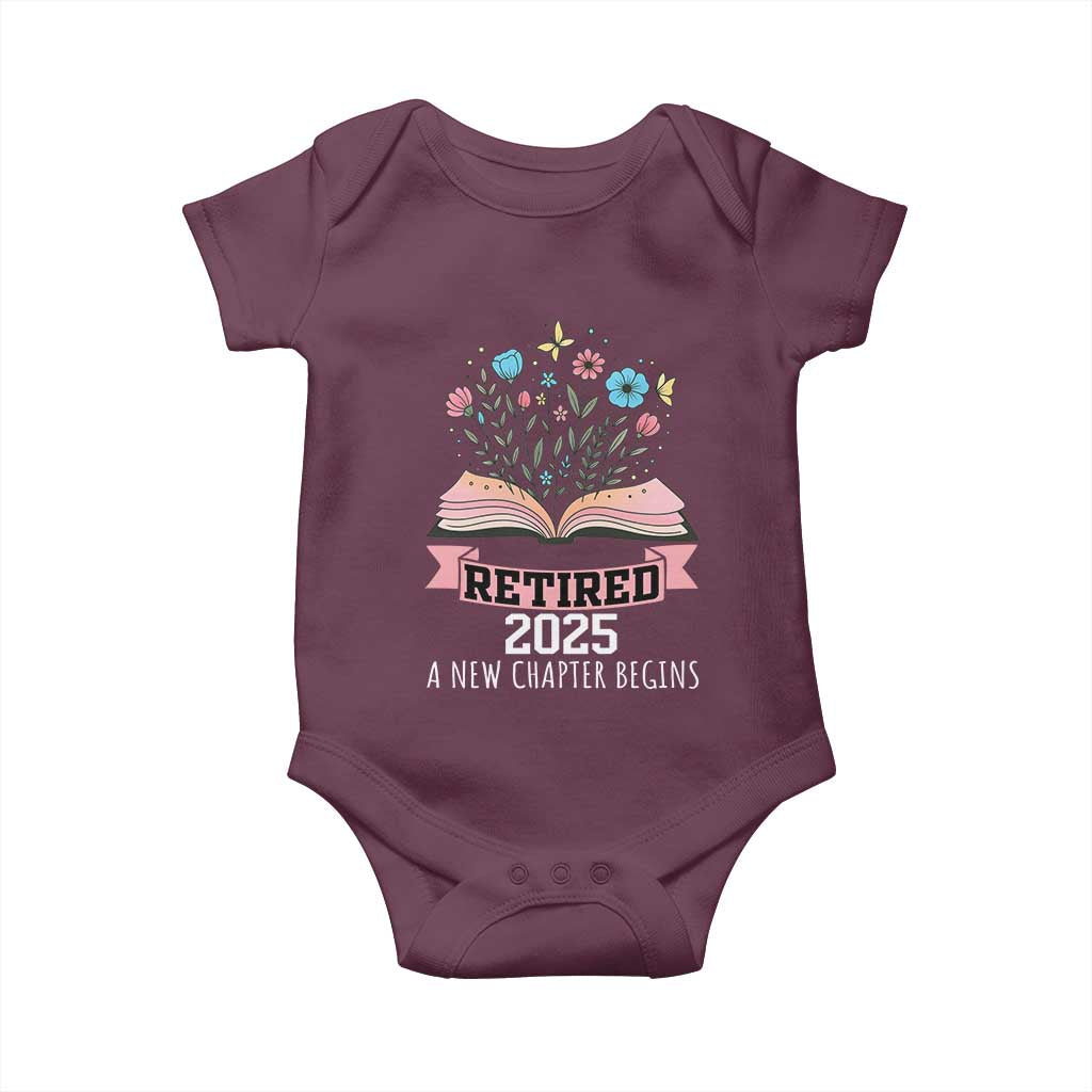 Women Retirement Life Baby Onesie Retired 2025 A New Chapter Begins Floral Book TS12 Maroon Print Your Wear