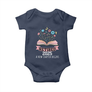 Women Retirement Life Baby Onesie Retired 2025 A New Chapter Begins Floral Book TS12 Navy Print Your Wear