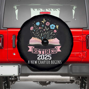 Women Retirement Life Spare Tire Cover Retired 2025 A New Chapter Begins Floral Book TS12 Black Print Your Wear