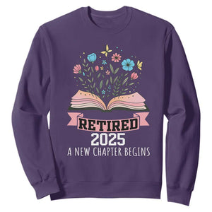 Women Retirement Life Sweatshirt Retired 2025 A New Chapter Begins Floral Book TS12 Purple Print Your Wear