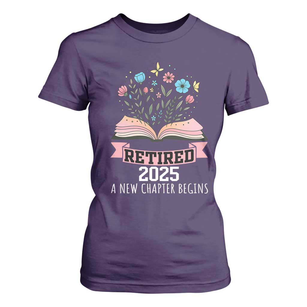 Women Retirement Life T Shirt For Women Retired 2025 A New Chapter Begins Floral Book TS12 Purple Print Your Wear