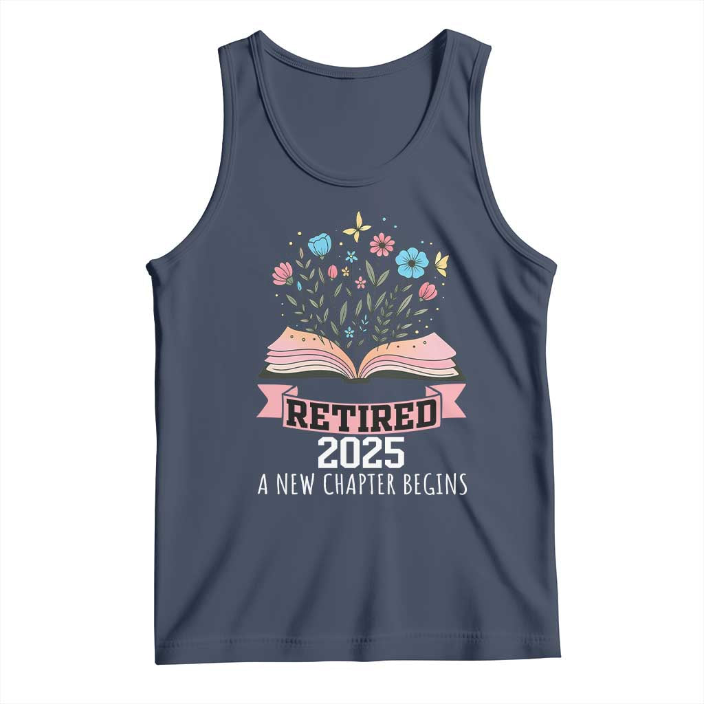 Women Retirement Life Tank Top Retired 2025 A New Chapter Begins Floral Book TS12 Navy Print Your Wear