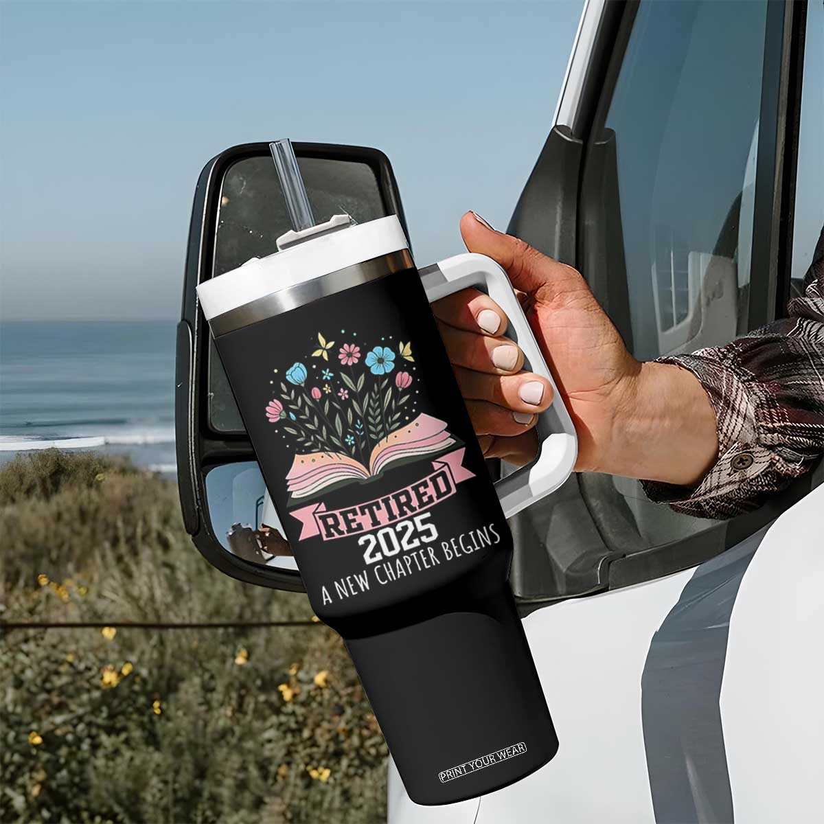 Women Retirement Life Tumbler With Handle Retired 2025 A New Chapter Begins Floral Book TS12 Print Your Wear