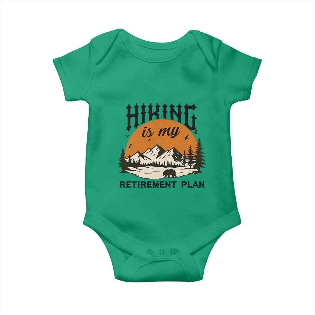 Hiking Is My Retirement Plan Baby Onesie Outdoor Vintage Mountain Scene TS12 Irish Green Print Your Wear