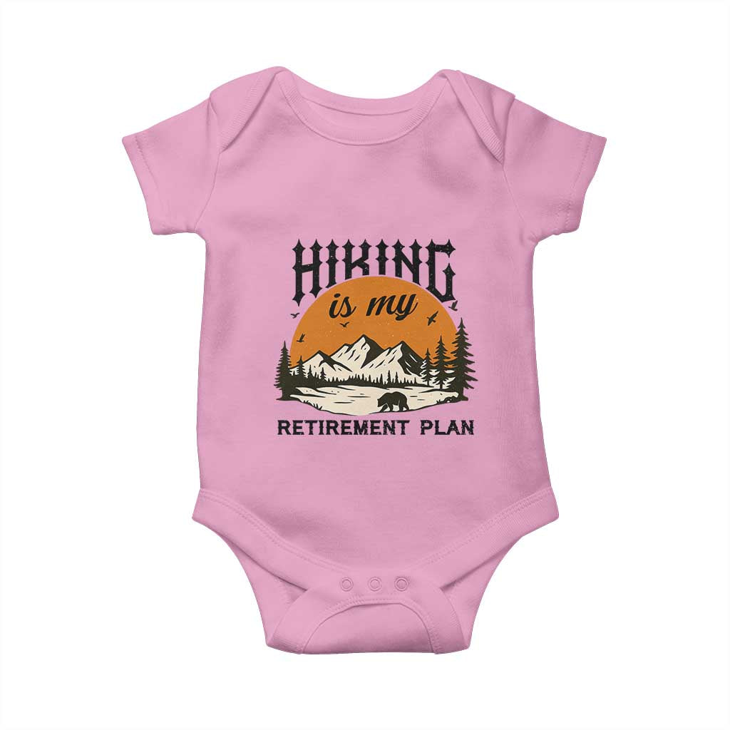 Hiking Is My Retirement Plan Baby Onesie Outdoor Vintage Mountain Scene TS12 Light Pink Print Your Wear