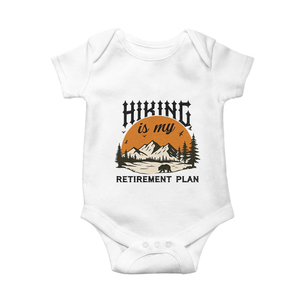 Hiking Is My Retirement Plan Baby Onesie Outdoor Vintage Mountain Scene TS12 White Print Your Wear