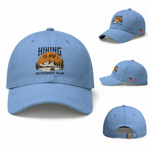 Hiking Is My Retirement Plan Baseball Cap Outdoor Vintage Mountain Scene TS12 Baseball Cap Universal Fit Light Blue Print Your Wear