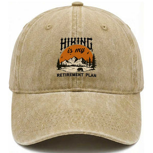Hiking Is My Retirement Plan Washed Cotton Baseball Cap - Outdoor Vintage Mountain Scene TS12 Print Your Wear