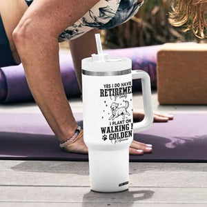 Funny I Plan On Walking My Golden Retriever Tumbler With Handle Retirement Gift For Dog Lover TS12 Print Your Wear