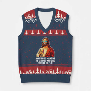 Funny Religious Jesus V-Neck Knit Sweater Vest Wait Im Goated TS12 Navy Red Print Your Wear