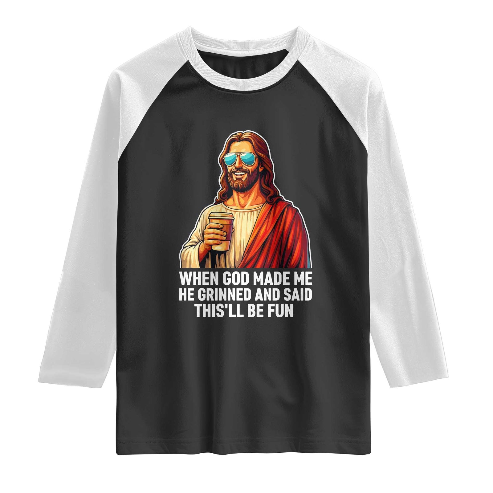Funny Religious Jesus Raglan Shirt Wait Im Goated TS12 Black White Print Your Wear