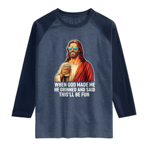 Funny Religious Jesus Raglan Shirt Wait Im Goated TS12 Heather Denim Navy Print Your Wear