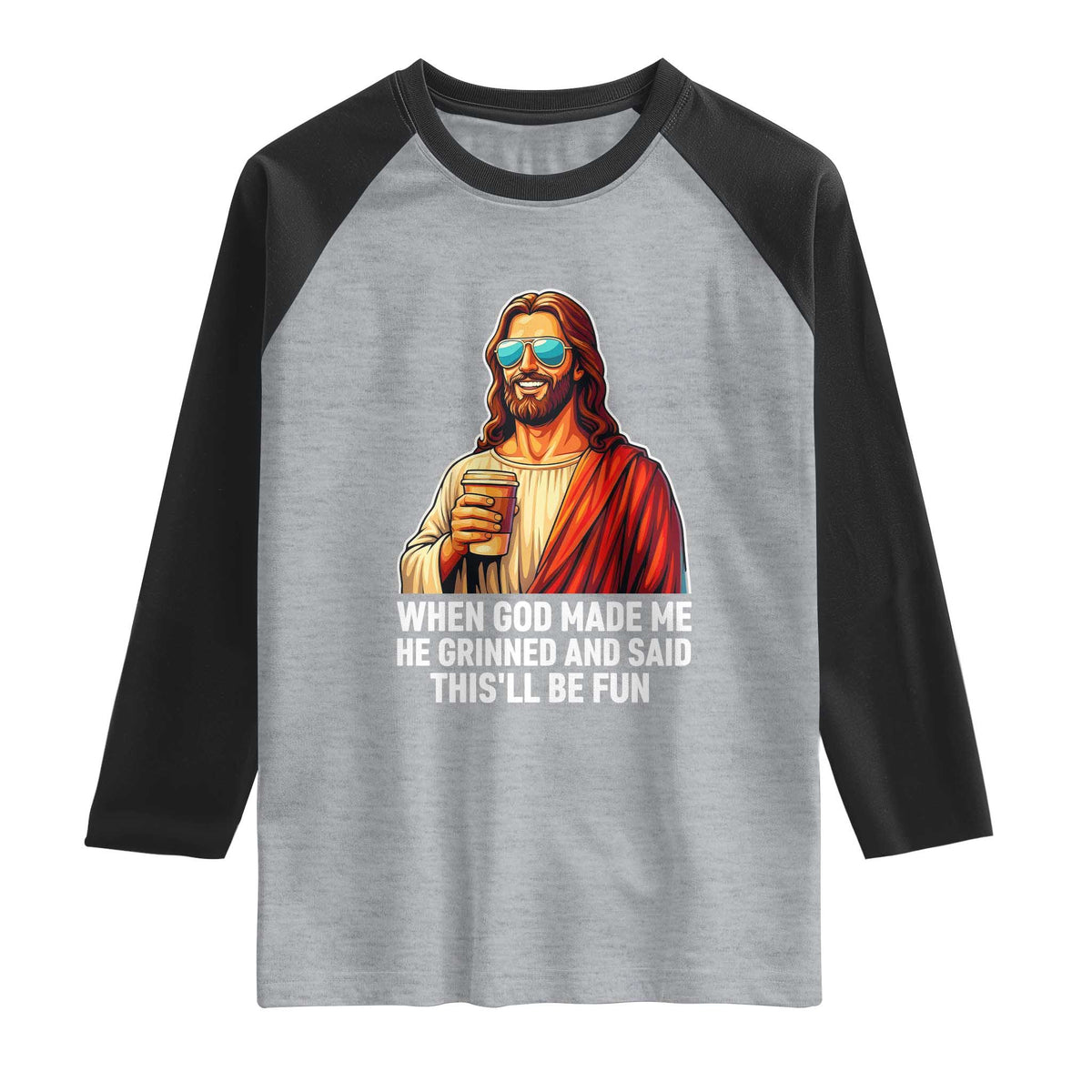 Funny Religious Jesus Raglan Shirt Wait Im Goated TS12 Heather Gray Black Print Your Wear