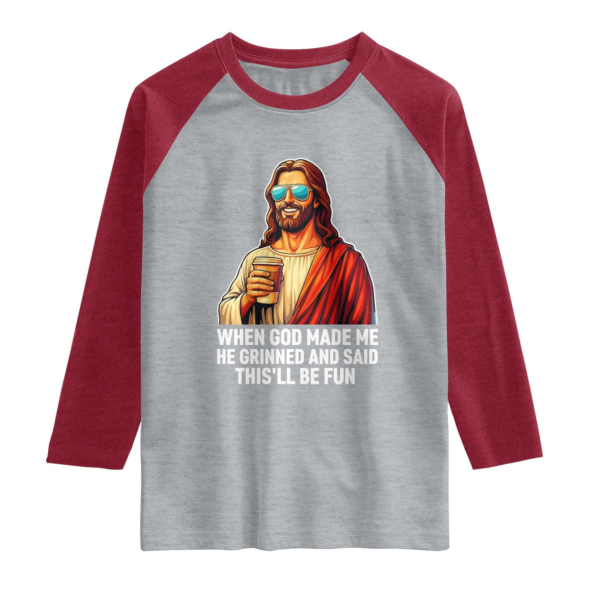 Funny Religious Jesus Raglan Shirt Wait Im Goated TS12 Heather Gray Heather Red Print Your Wear