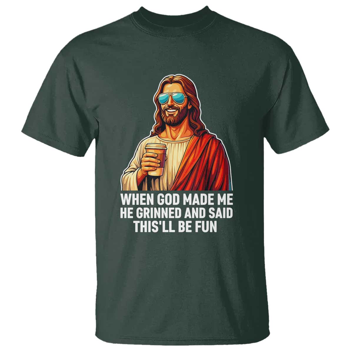 Funny Religious Jesus T Shirt Wait Im Goated TS12 Dark Forest Green Print Your Wear