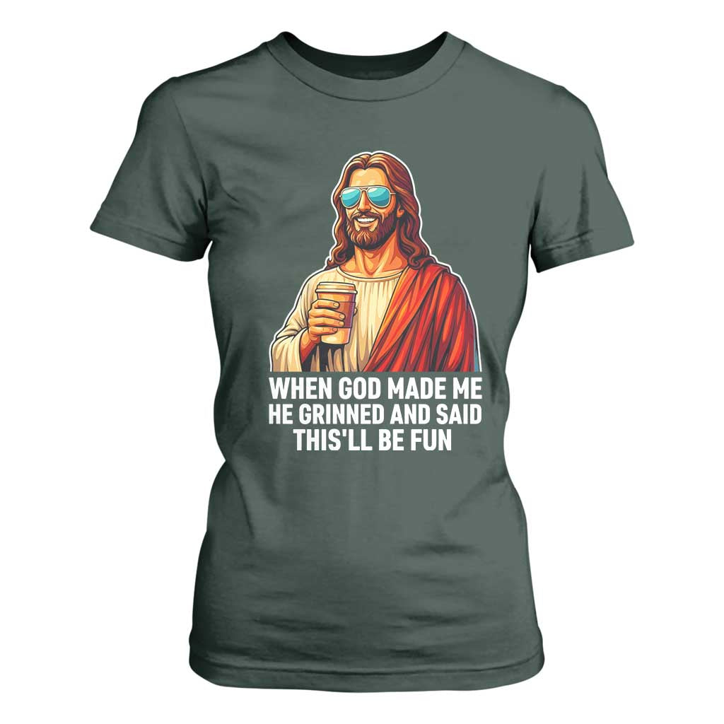 Funny Religious Jesus T Shirt For Women Wait Im Goated TS12 Dark Forest Green Print Your Wear