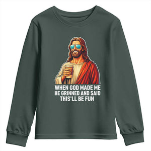 Funny Religious Jesus Youth Sweatshirt Wait Im Goated TS12 Dark Forest Green Print Your Wear